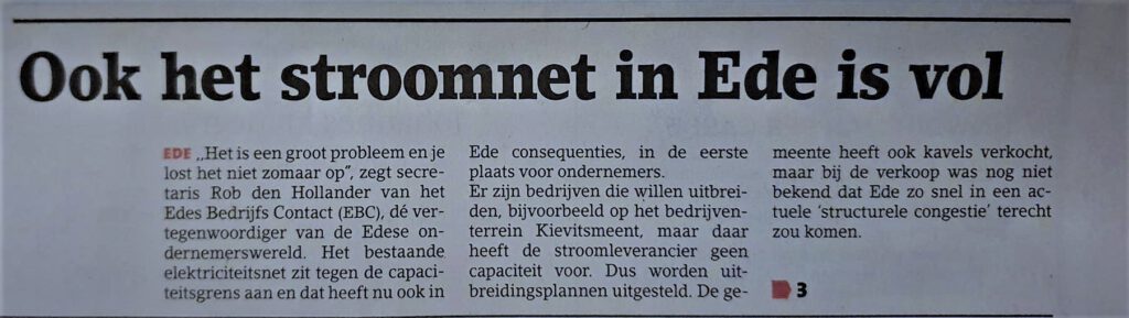 Ook stroomnet in Ede is vol.